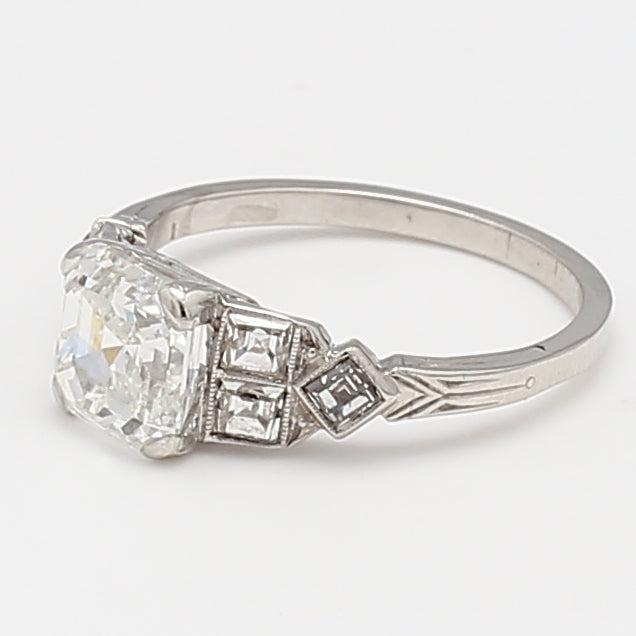 2.20 Carat Asscher Cut and Emerald Cut Diamond Platinum Art Deco Ring