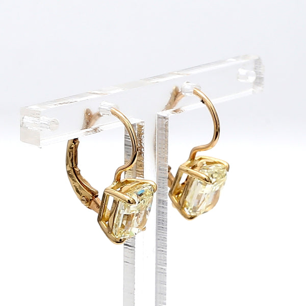 3.39 Carat Radiant Cut Fancy Light Yellow VS1 Diamond 18K Yellow Gold Stud Earrings
