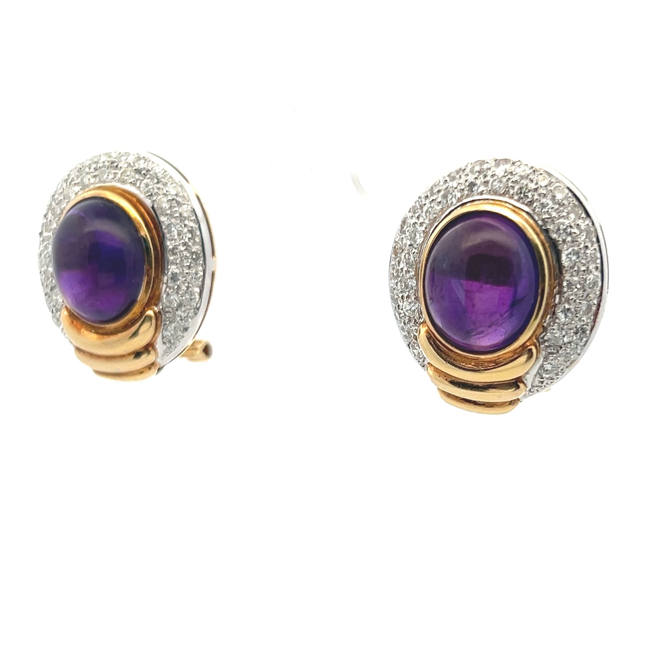 6.30 Carat Amethysts 0.95 Carat Round Diamond 14K Yellow Gold Clip On Earrings