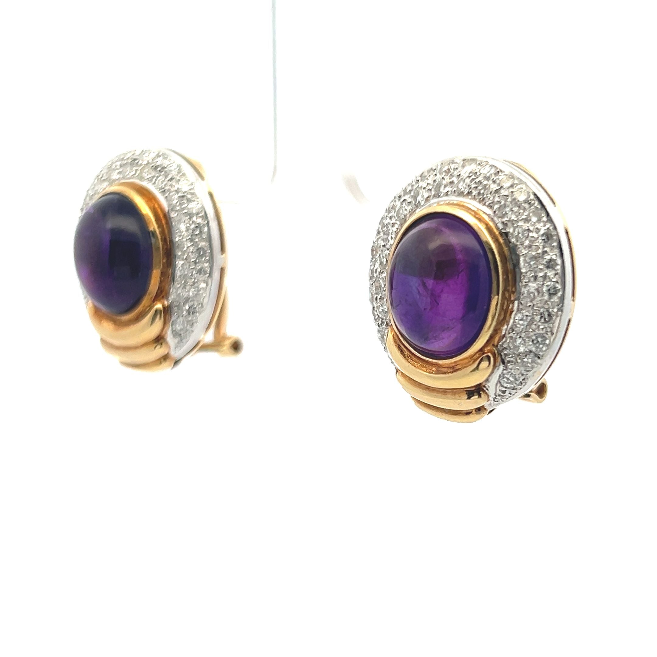 6.30 Carat Amethysts 0.95 Carat Round Diamond 14K Yellow Gold Clip On Earrings
