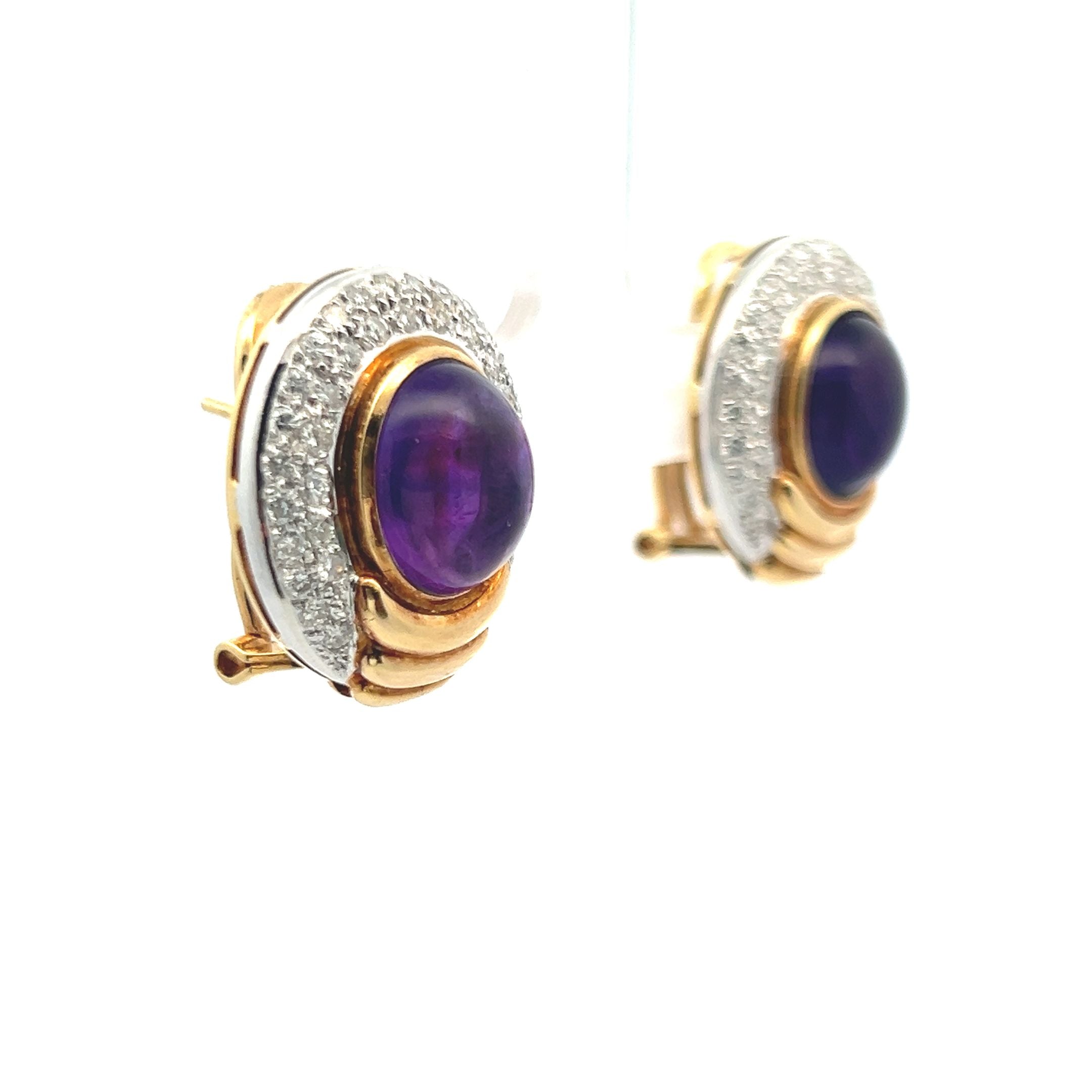 6.30 Carat Amethysts 0.95 Carat Round Diamond 14K Yellow Gold Clip On Earrings