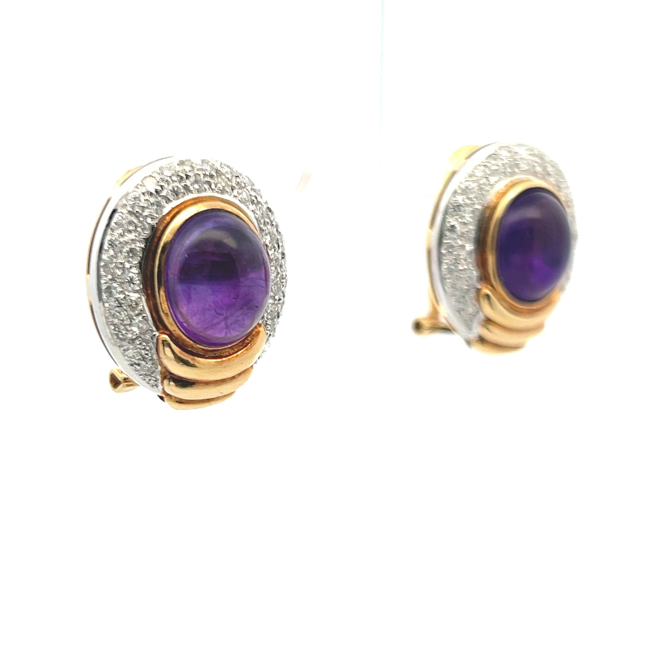 6.30 Carat Amethysts 0.95 Carat Round Diamond 14K Yellow Gold Clip On Earrings