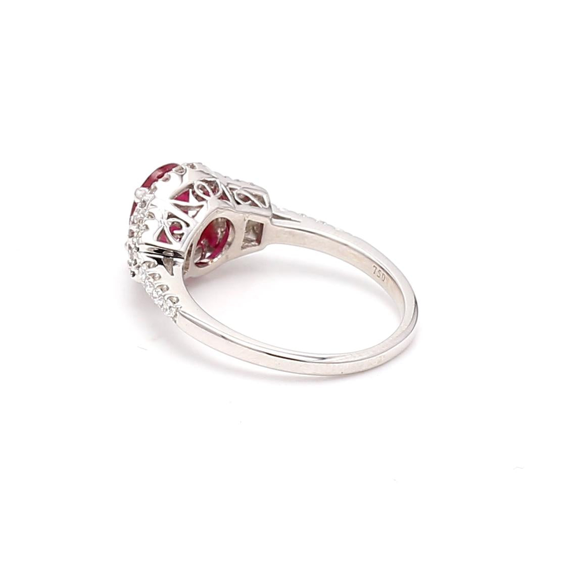 1.53 Carat Ruby 1.10 Carat Round and Trapezoid Diamond 18K WG Engagement Ring