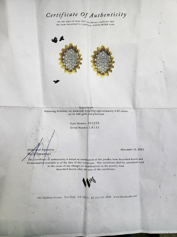 David Webb 2.65 Carat Round Brilliant G VS1 Diamond 18 Karat Yellow Gold Clip On Earring