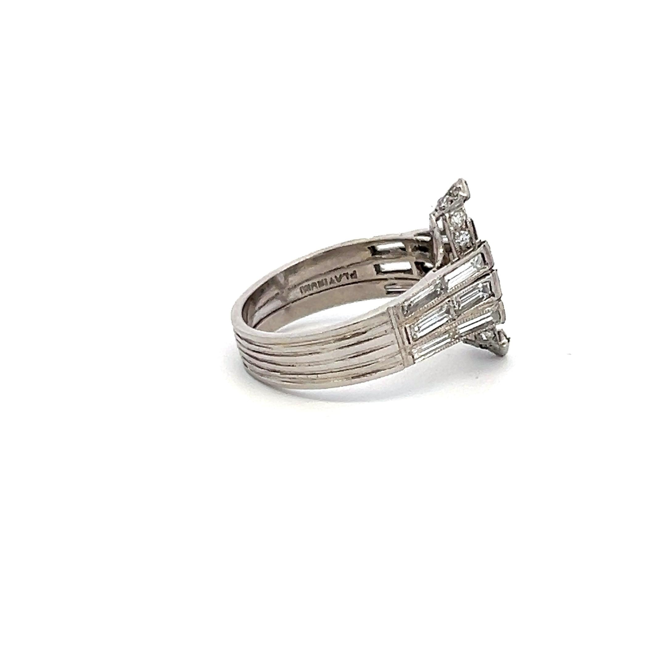 1.52 Carat Baguette and Round Brilliant H SI1 Diamond Platinum Semi Mount Ring
