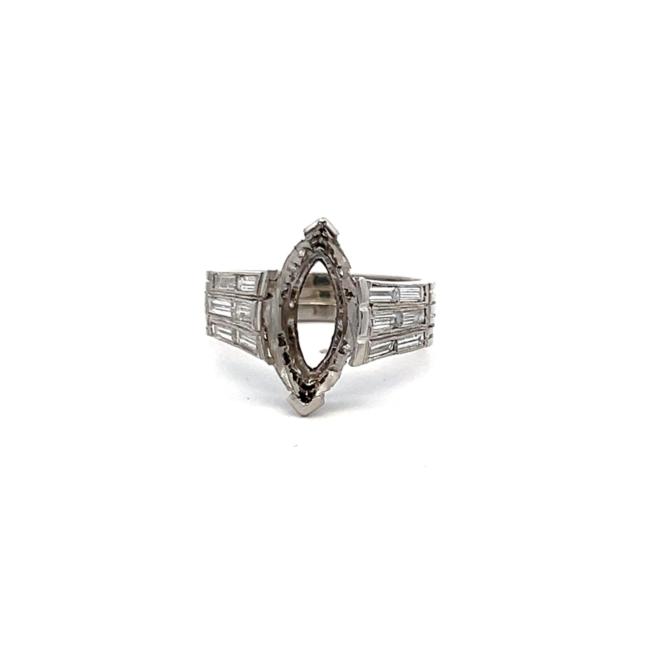 1.52 Carat Baguette and Round Brilliant H SI1 Diamond Platinum Semi Mount Ring