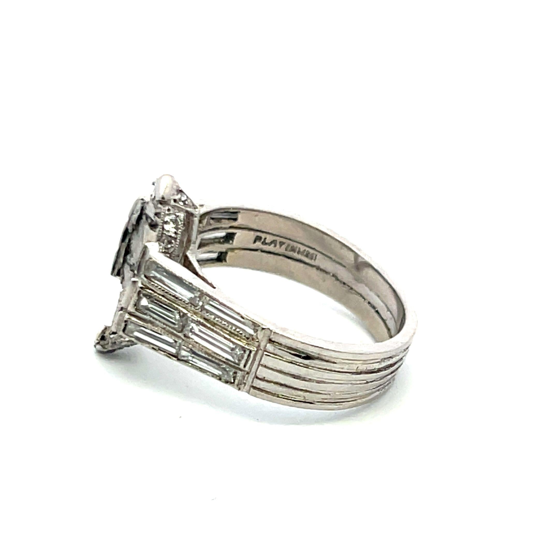 1.52 Carat Baguette and Round Brilliant H SI1 Diamond Platinum Semi Mount Ring