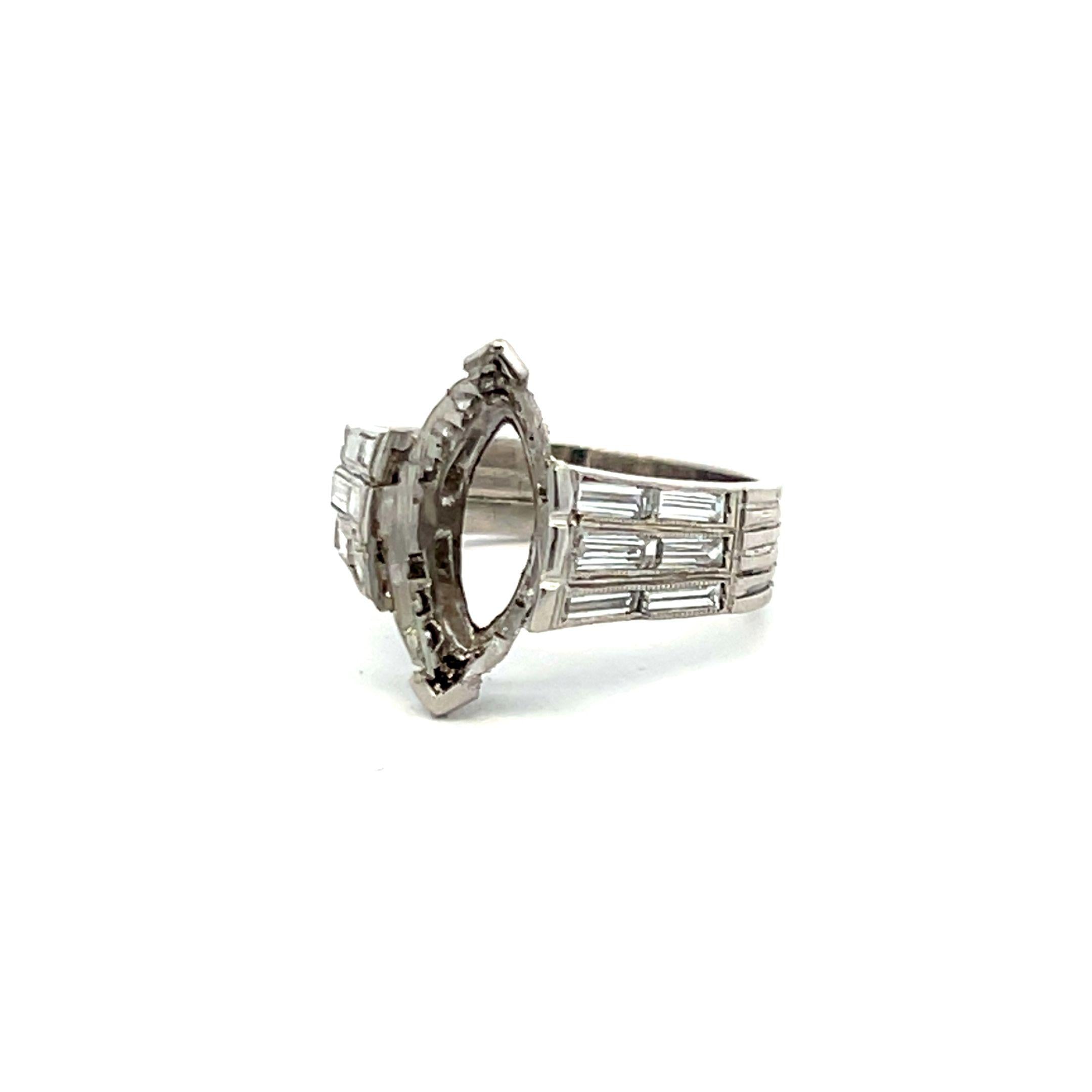 1.52 Carat Baguette and Round Brilliant H SI1 Diamond Platinum Semi Mount Ring