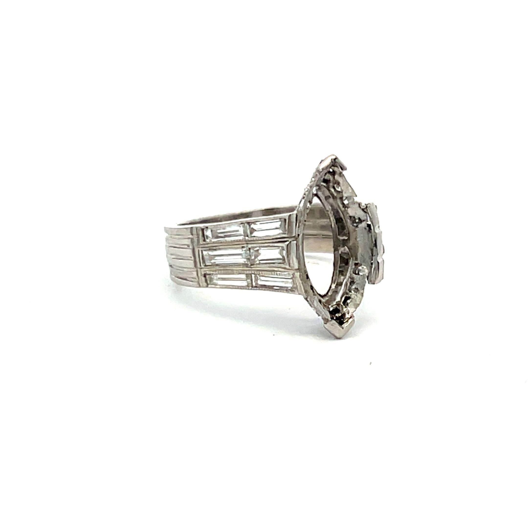 1.52 Carat Baguette and Round Brilliant H SI1 Diamond Platinum Semi Mount Ring