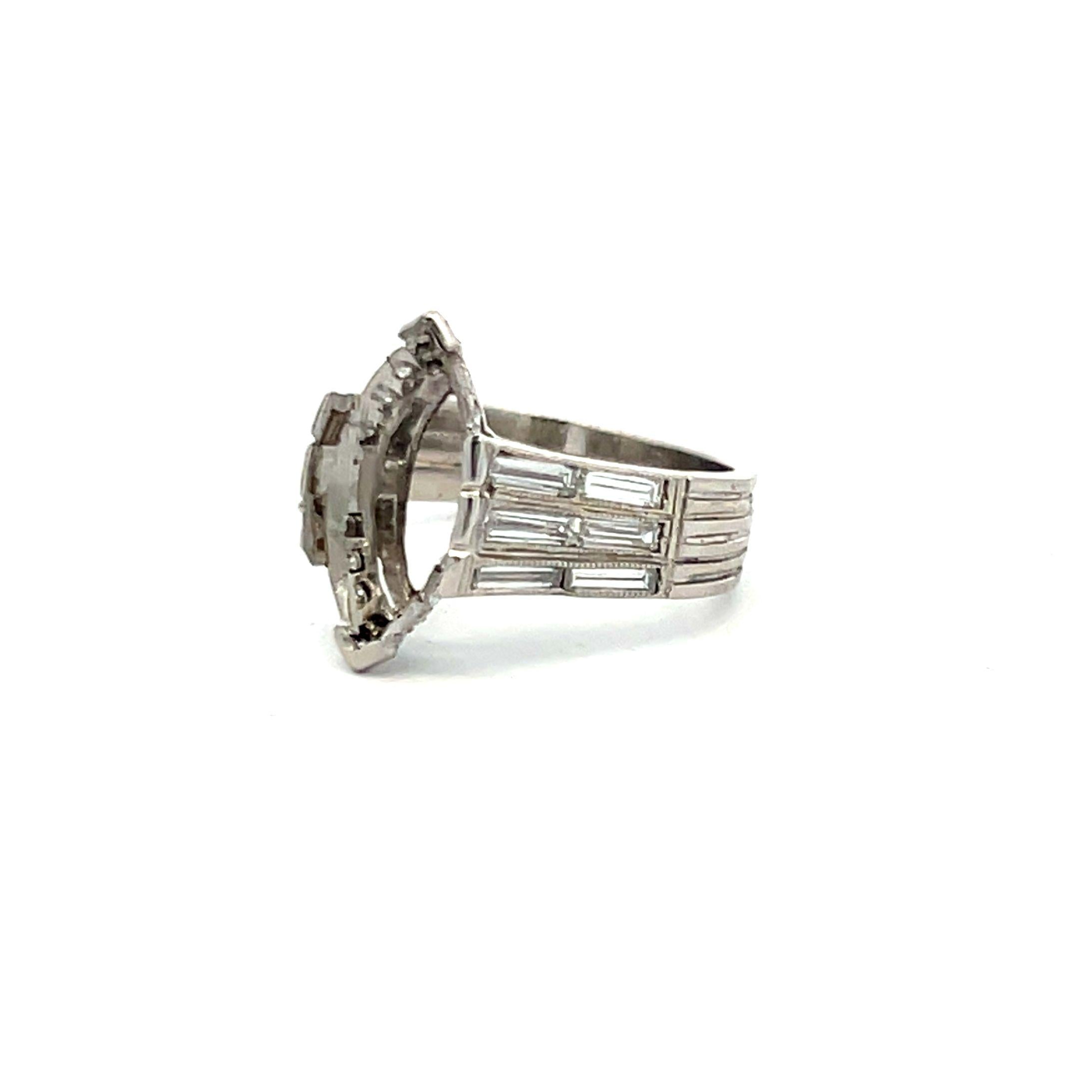 1.52 Carat Baguette and Round Brilliant H SI1 Diamond Platinum Semi Mount Ring