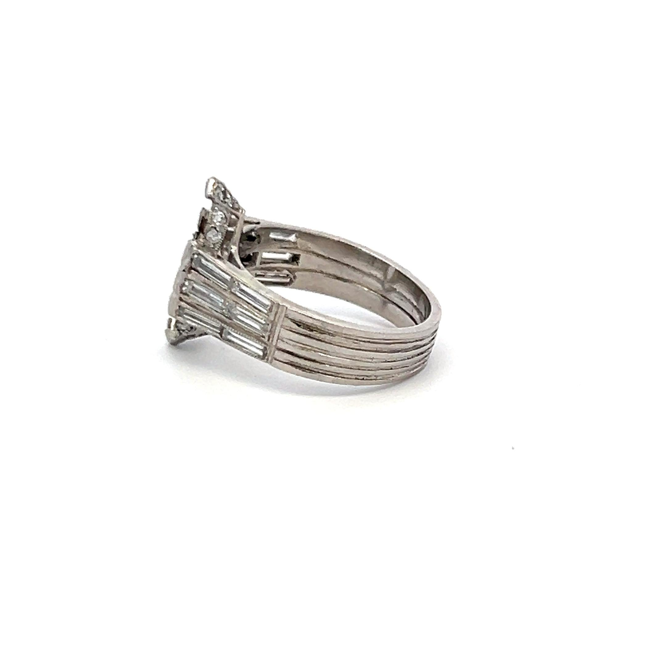 1.52 Carat Baguette and Round Brilliant H SI1 Diamond Platinum Semi Mount Ring