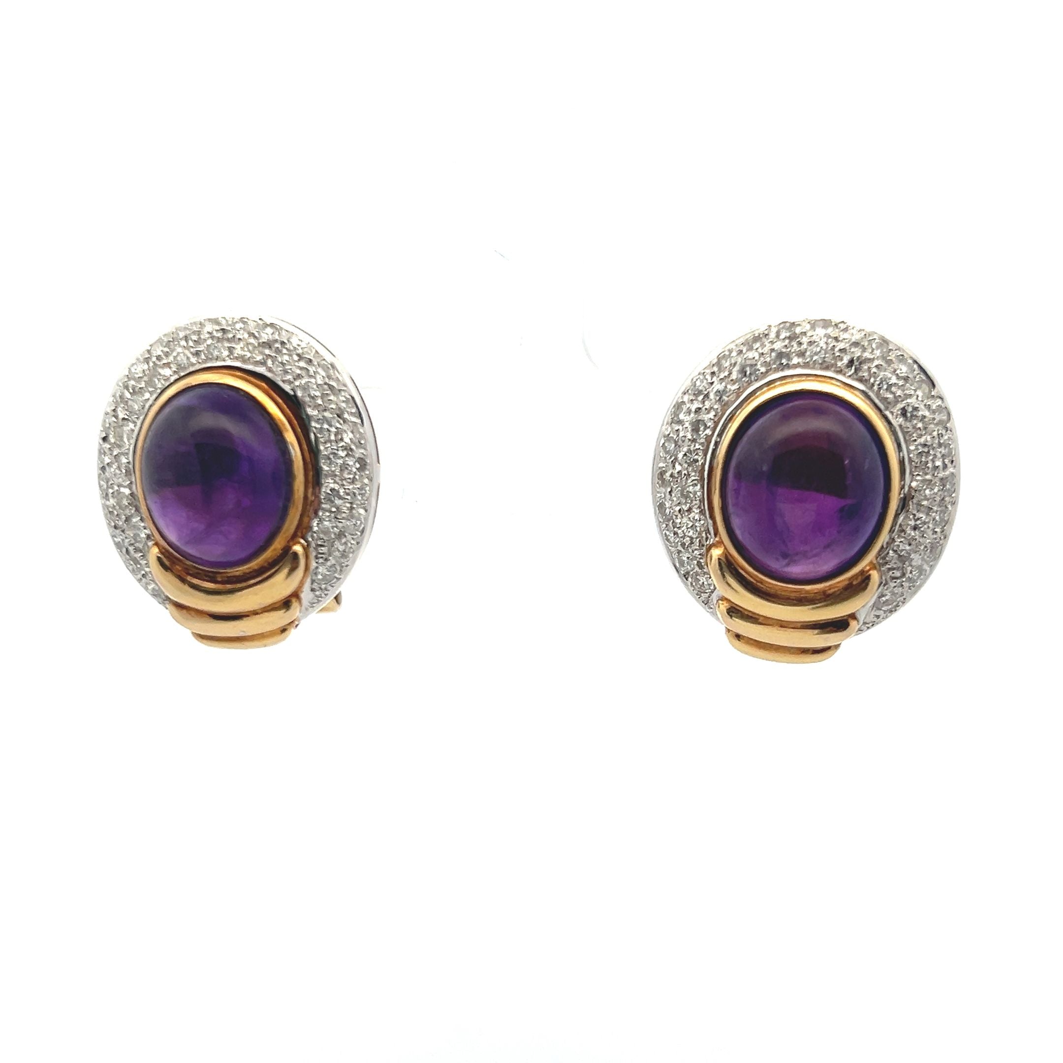 6.30 Carat Amethysts 0.95 Carat Round Diamond 14K Yellow Gold Clip On Earrings