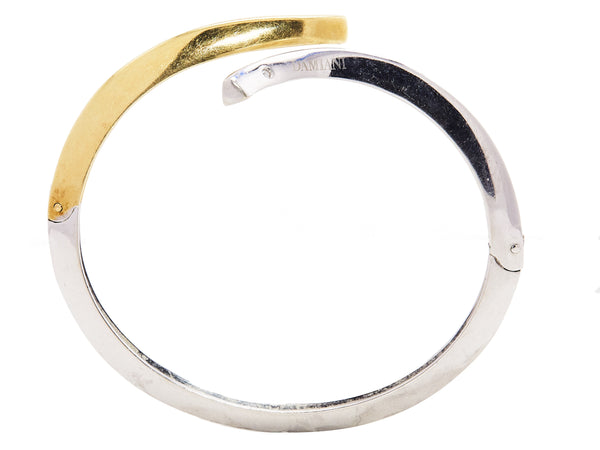 0.02 Carat Round Brilliant H SI1 Diamond 18 Karat Two Tone Gold Bangle Bracelet
