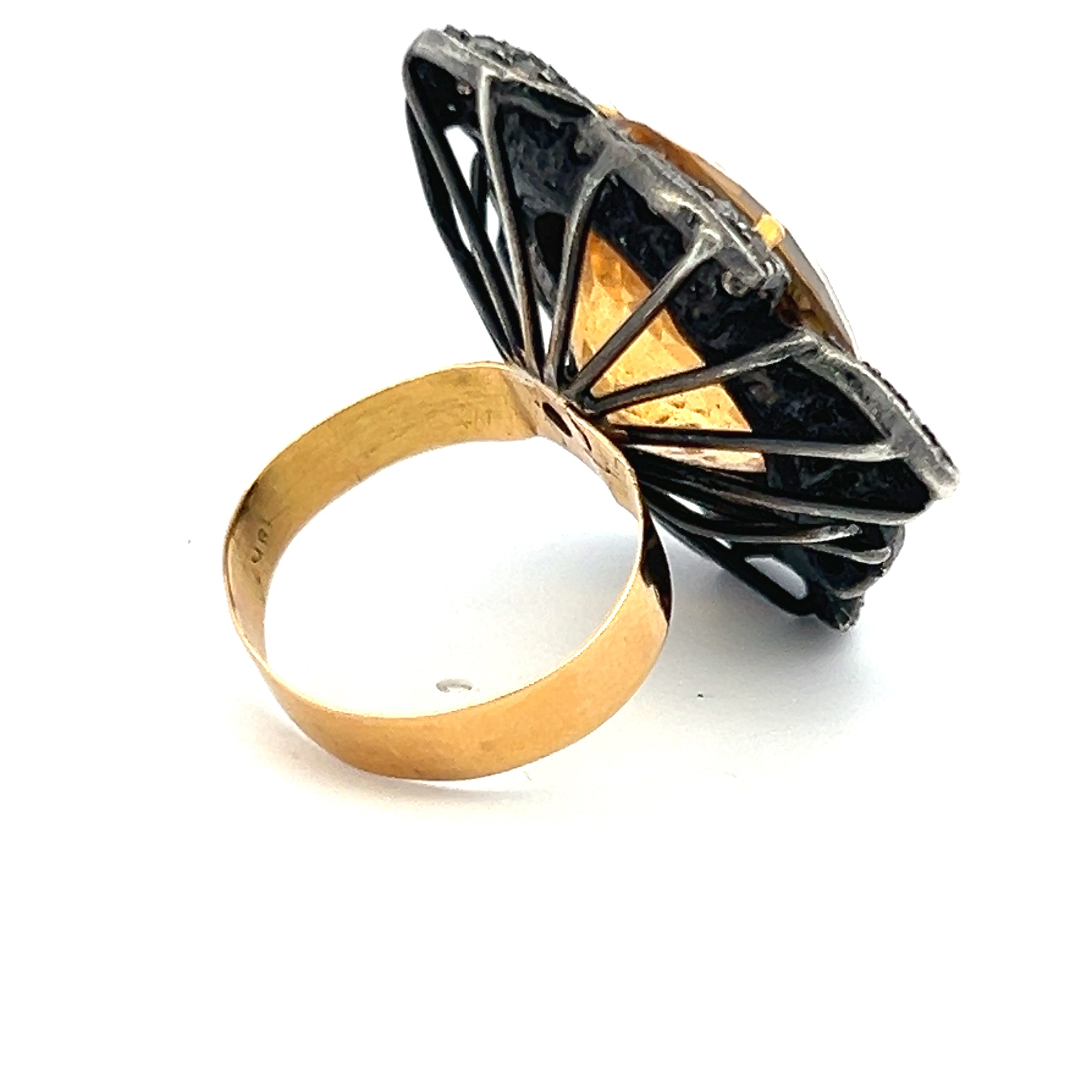 32.00 Carat Citrine 0.50 Carat Round Diamond 18K Yellow Gold/Silver Gems Stone Ring