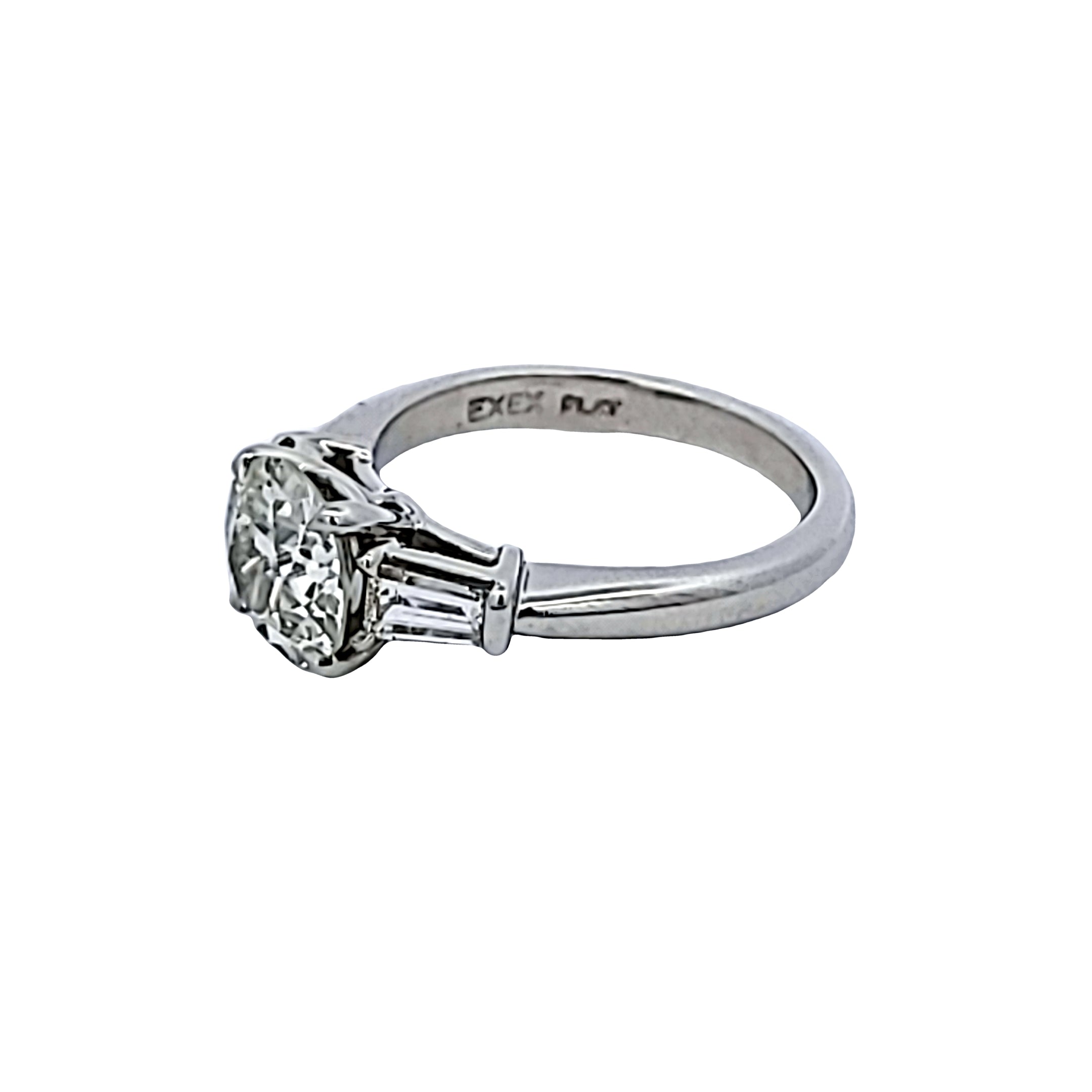 1.87 Carat Old European and Tapered Baguette Diamond Platinum Engagement Ring