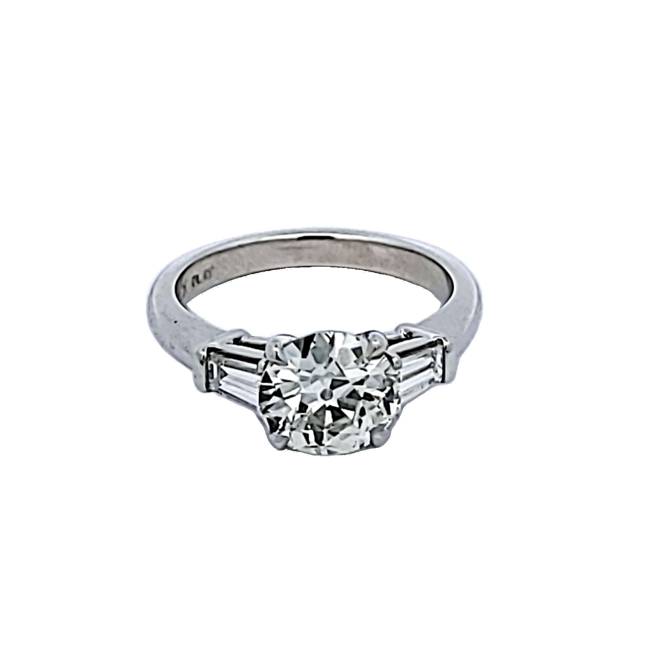 1.87 Carat Old European and Tapered Baguette Diamond Platinum Engagement Ring