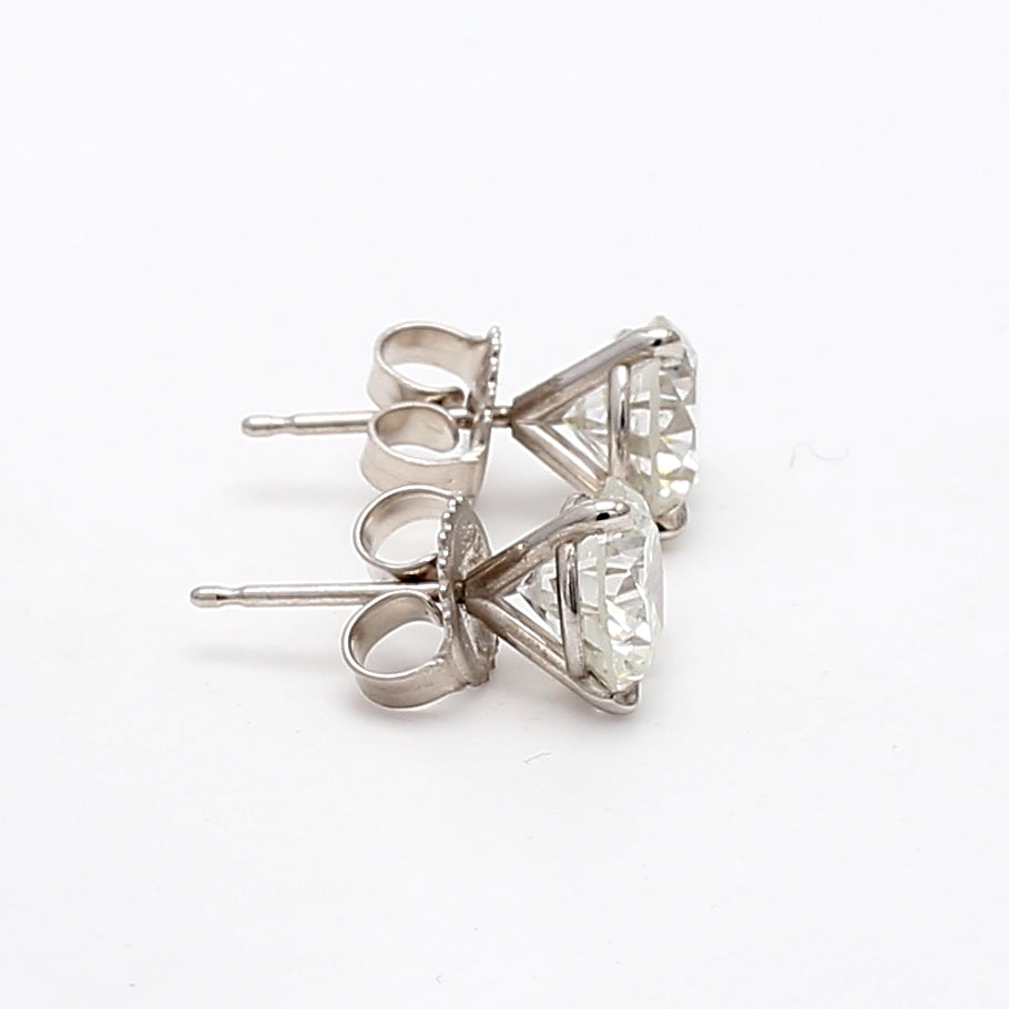 3.04 Carat Round Brilliant H I1 Diamond 14 Karat White Gold Stud Earrings