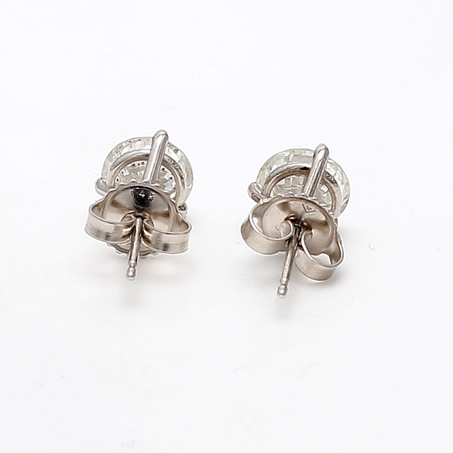 3.04 Carat Round Brilliant H I1 Diamond 14 Karat White Gold Stud Earrings