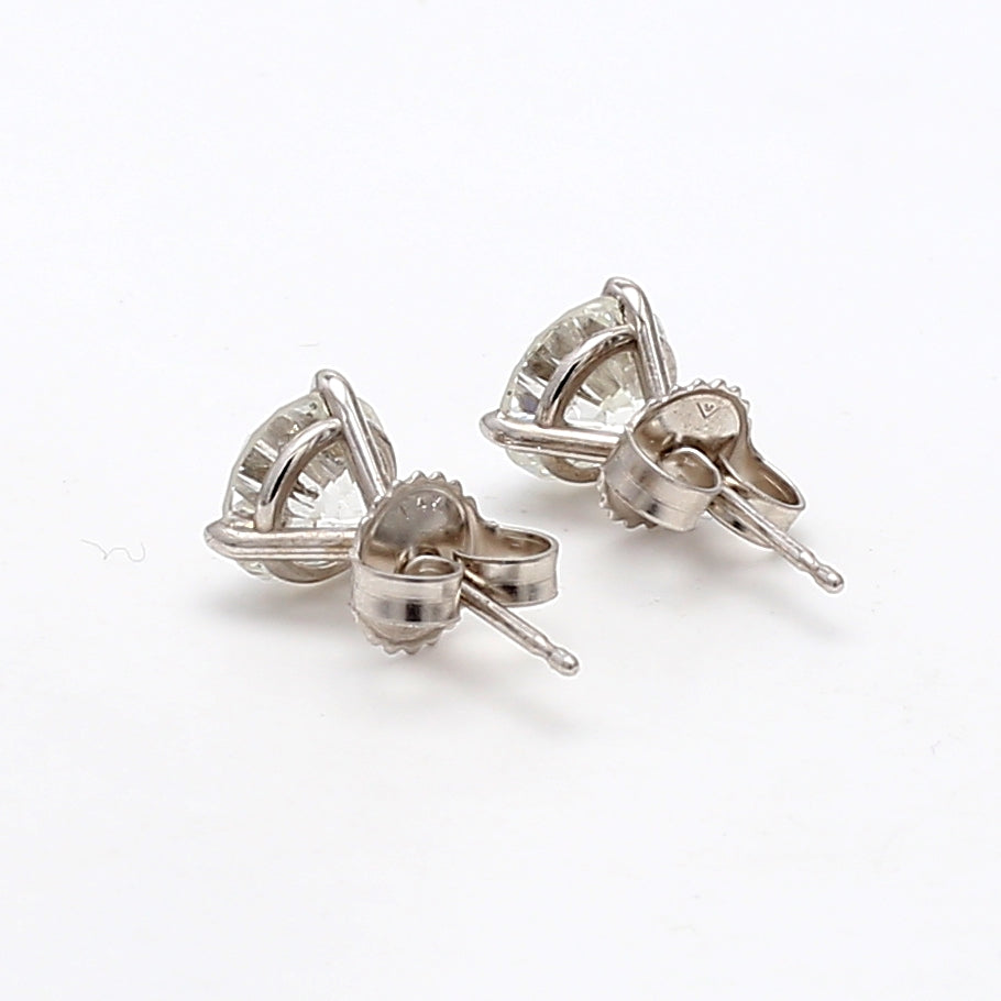 3.04 Carat Round Brilliant H I1 Diamond 14 Karat White Gold Stud Earrings