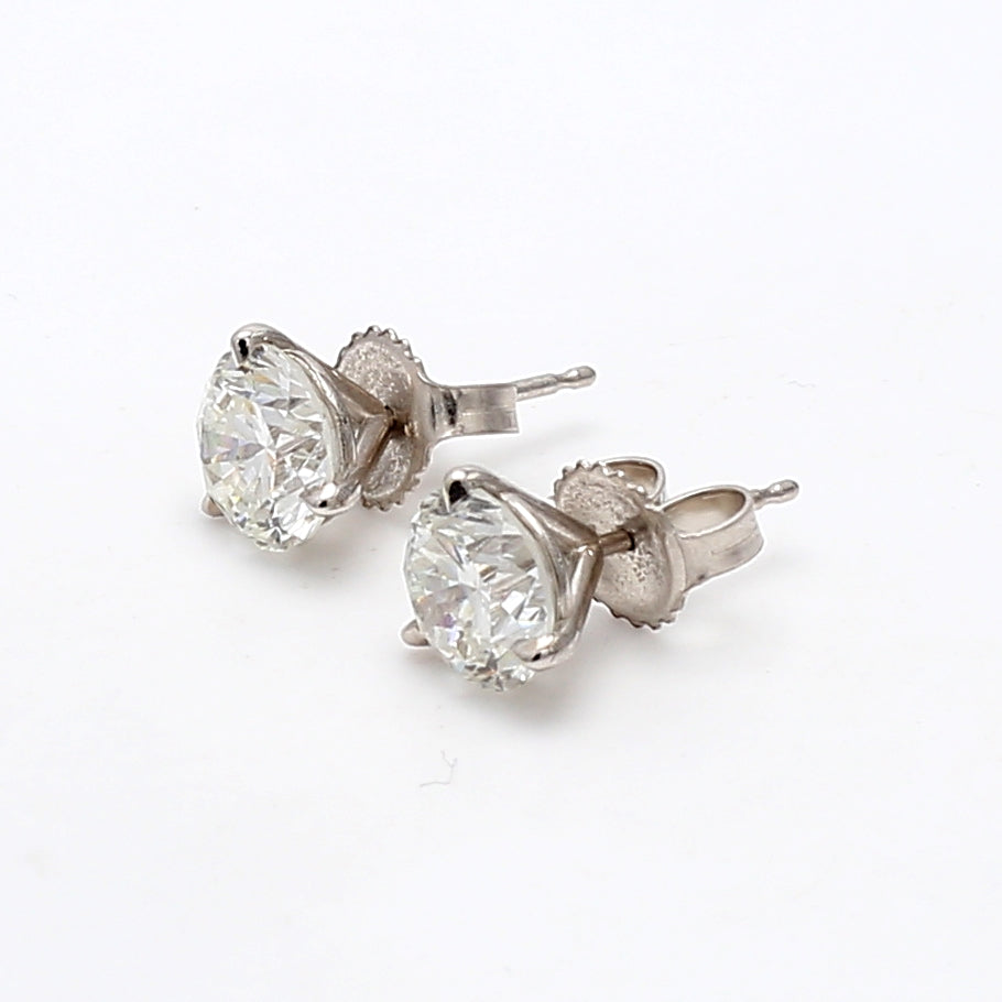 3.04 Carat Round Brilliant H I1 Diamond 14 Karat White Gold Stud Earrings