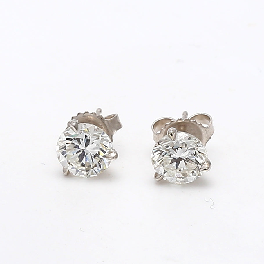 3.04 Carat Round Brilliant H I1 Diamond 14 Karat White Gold Stud Earrings
