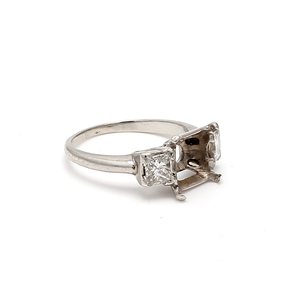 1.00 Carat Princess Cut I SI1 Diamond Platinum Semi Mount Ring
