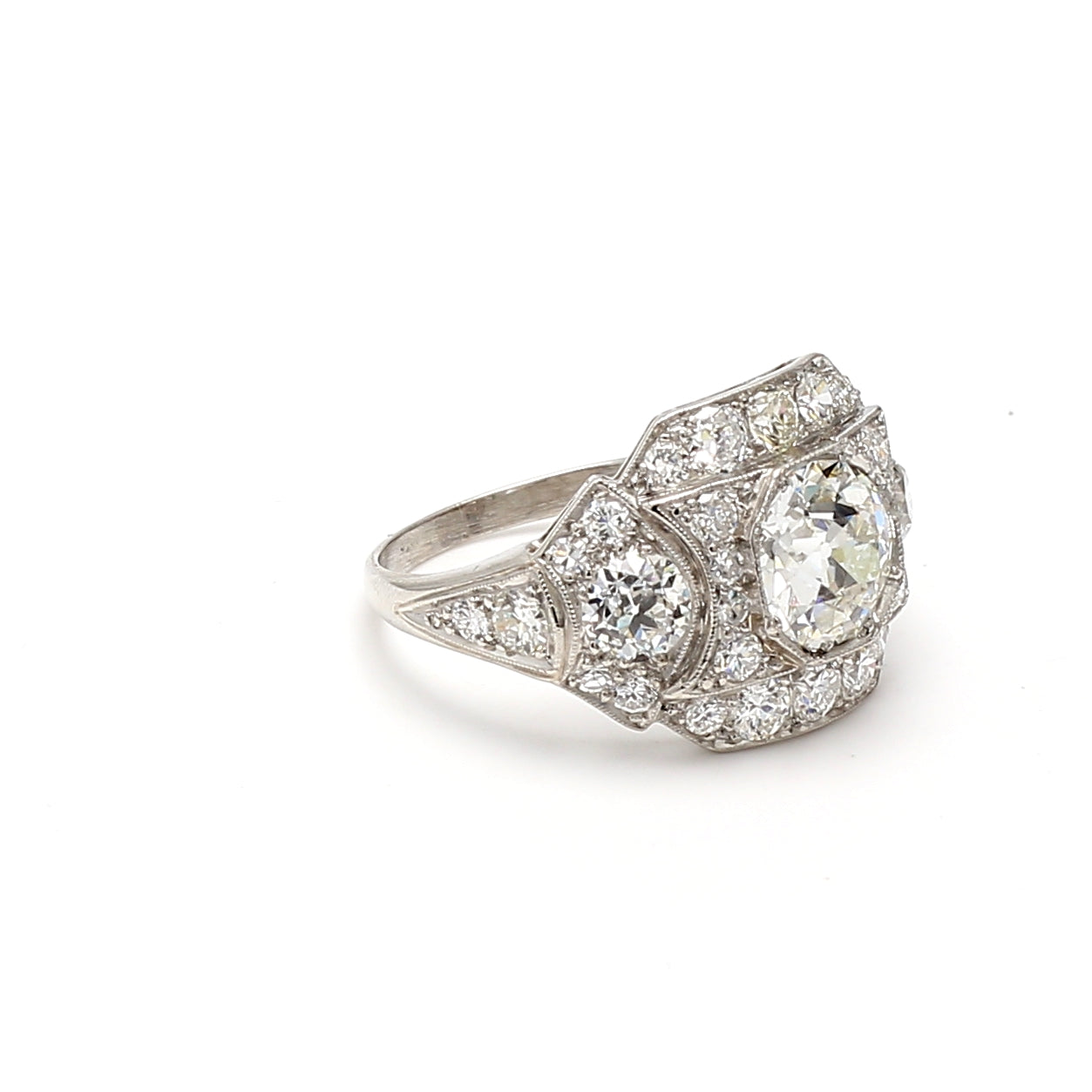 3.63 Carat Old European Cut H-G SI1-VS1 Diamond Platinum Engagement Ring