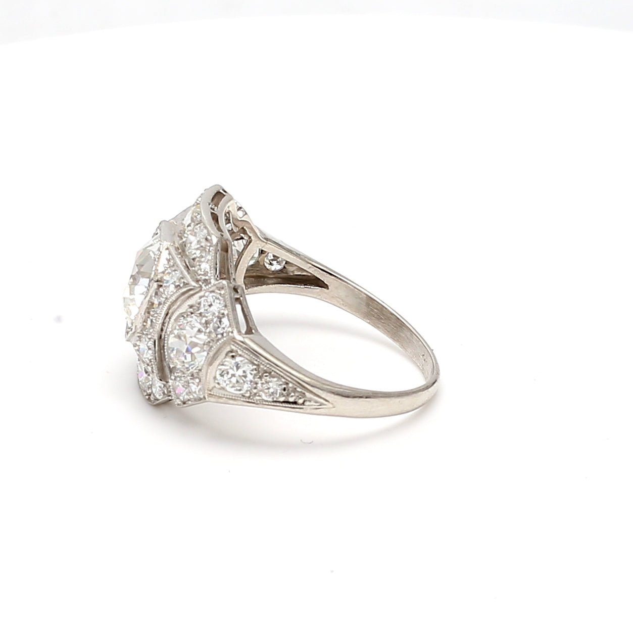 3.63 Carat Old European Cut H-G SI1-VS1 Diamond Platinum Engagement Ring