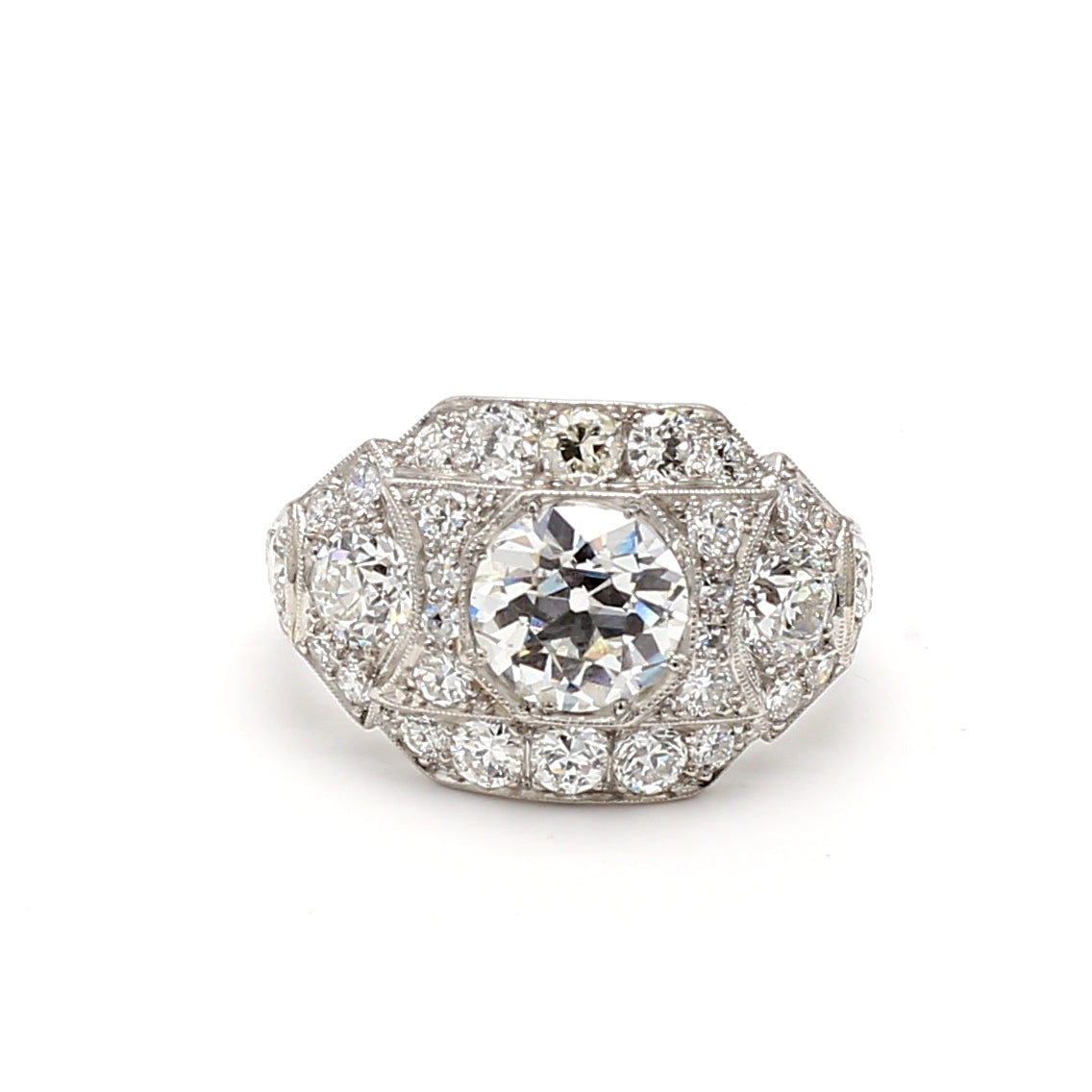 3.63 Carat Old European Cut H-G SI1-VS1 Diamond Platinum Engagement Ring