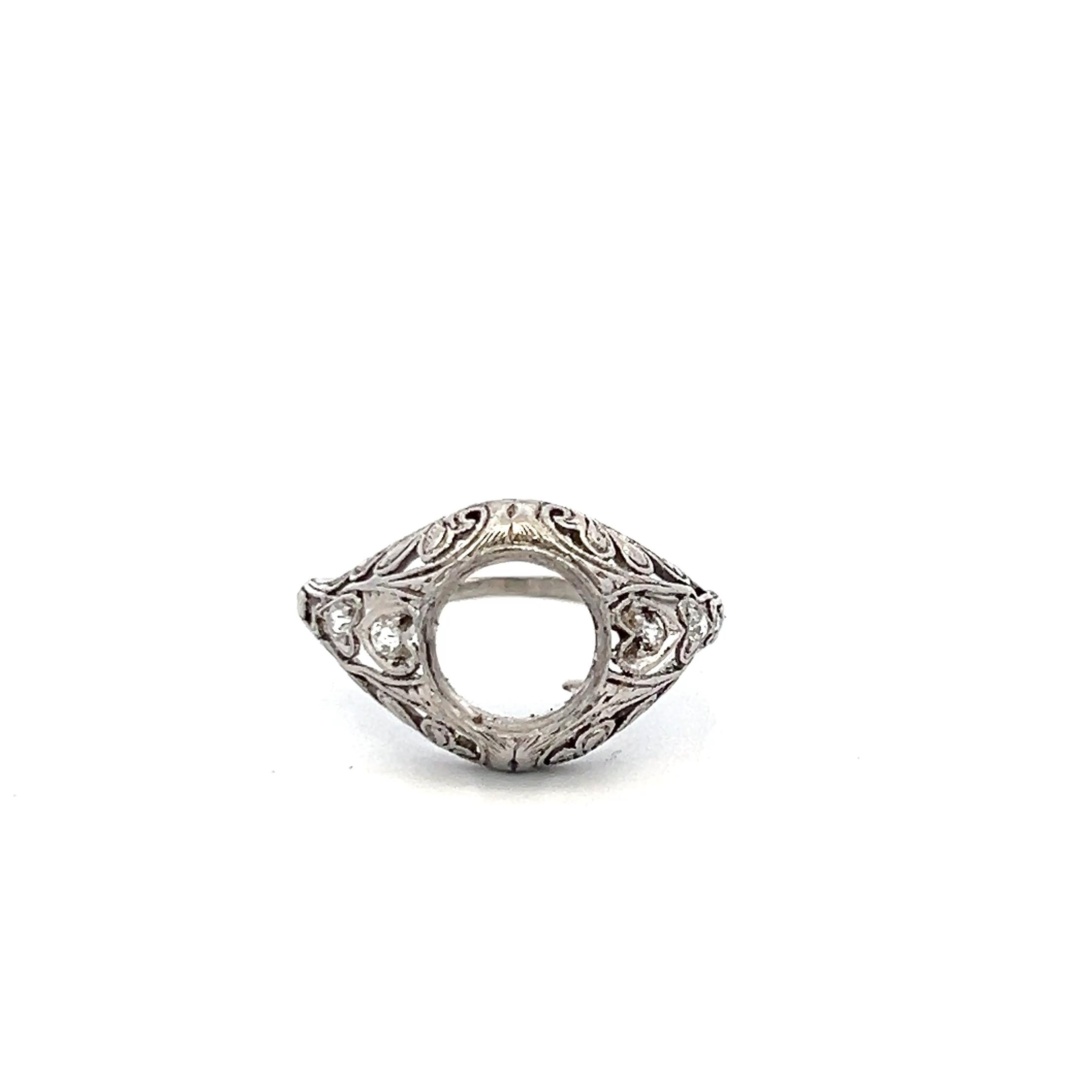 0.06 Carat Old European Cut J SI1 Diamond Platinum Semi Mount Ring