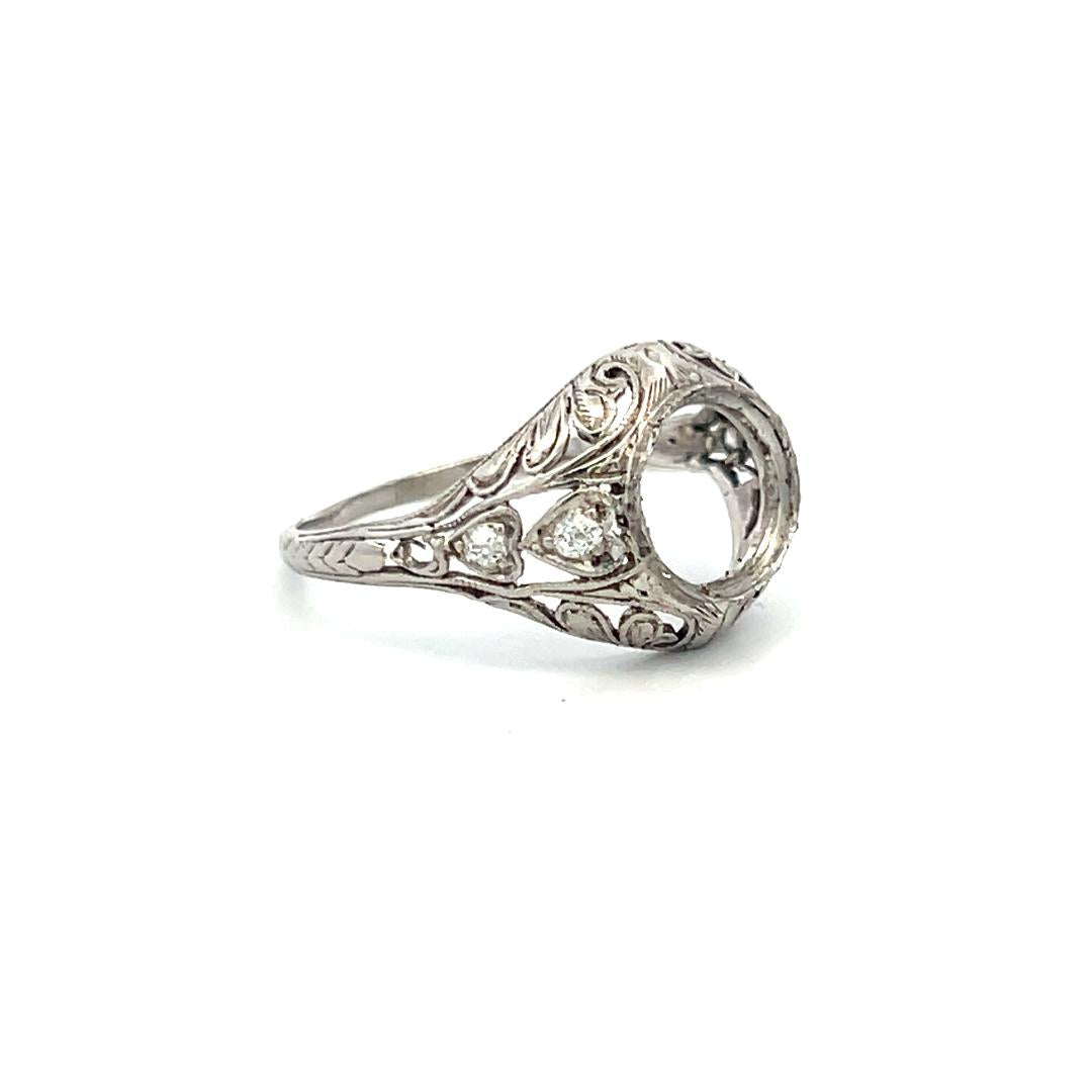 0.06 Carat Old European Cut J SI1 Diamond Platinum Semi Mount Ring