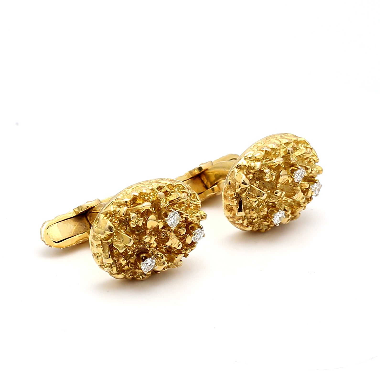 0.35 Carat Circular Brilliant Cut H VS1 Diamond 14 Karat Yellow Gold Cufflinks