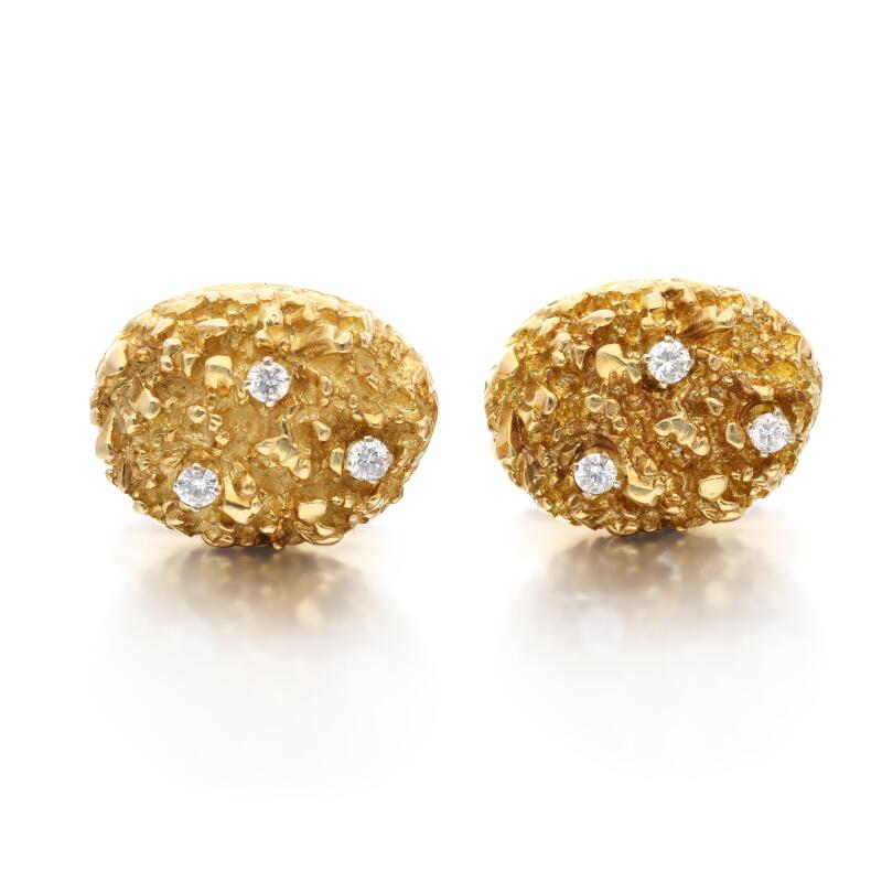 0.35 Carat Circular Brilliant Cut H VS1 Diamond 14 Karat Yellow Gold Cufflinks