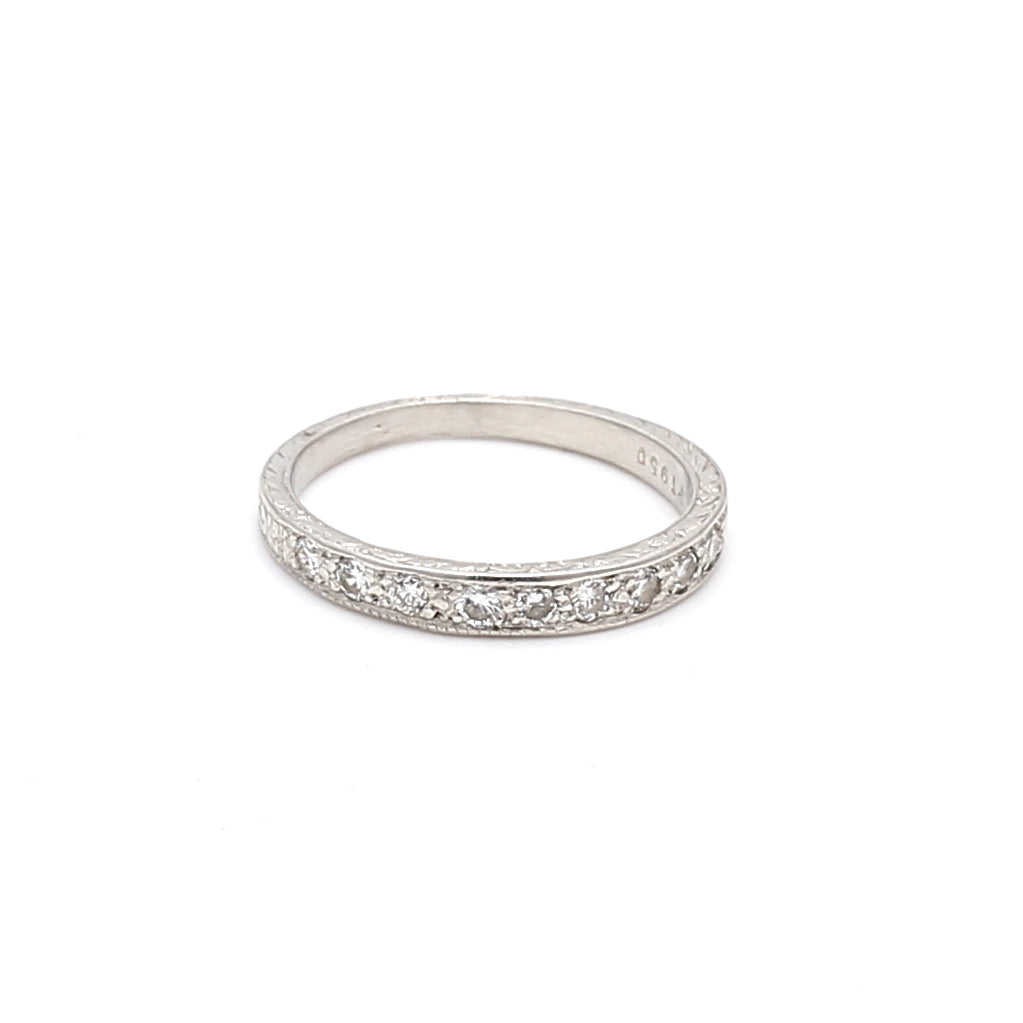 0.09 Carat Old European Cut H VS1 Diamond Platinum Wedding Band Ring