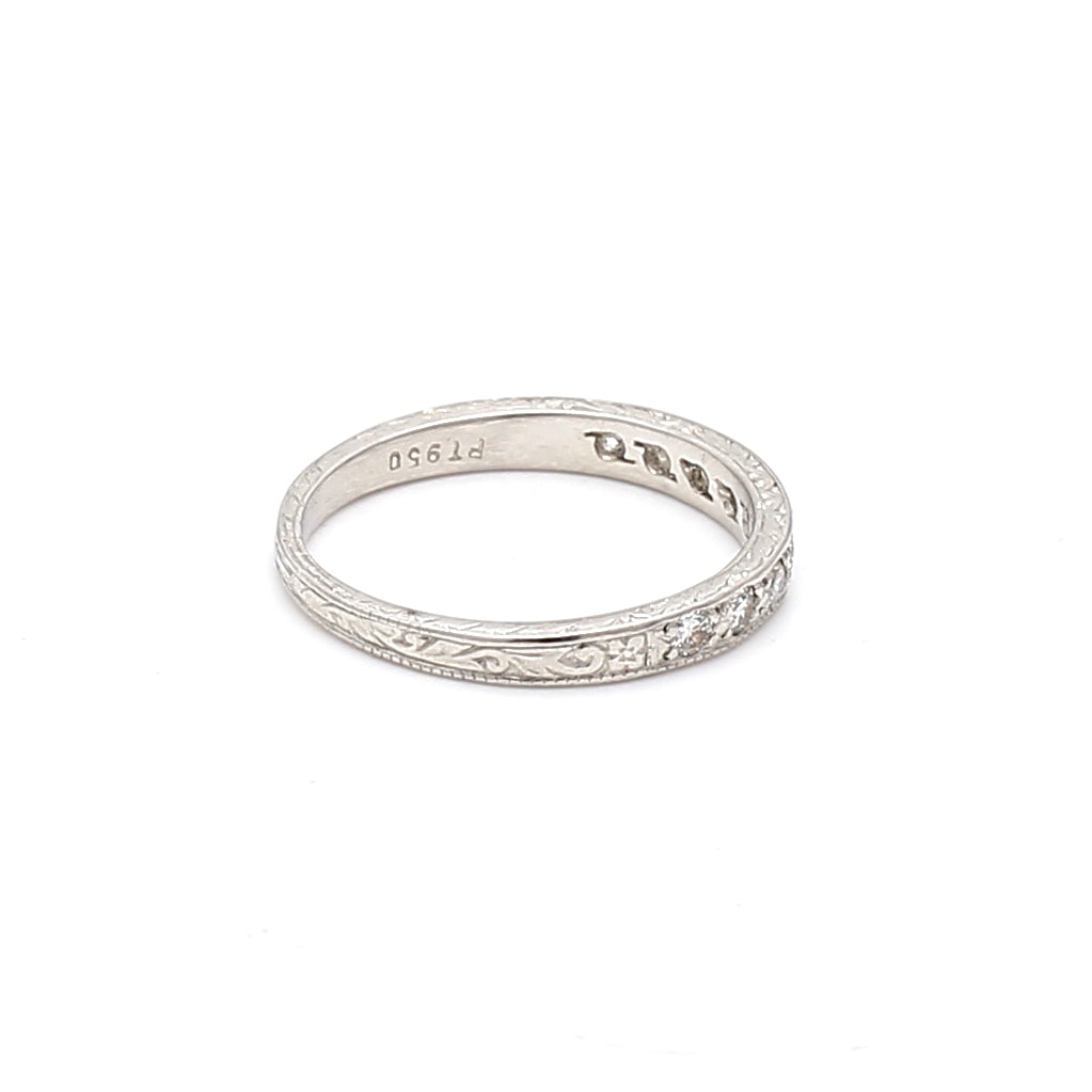 0.09 Carat Old European Cut H VS1 Diamond Platinum Wedding Band Ring