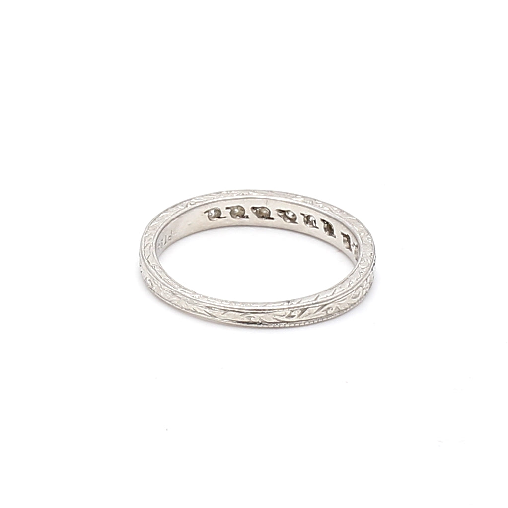 0.09 Carat Old European Cut H VS1 Diamond Platinum Wedding Band Ring