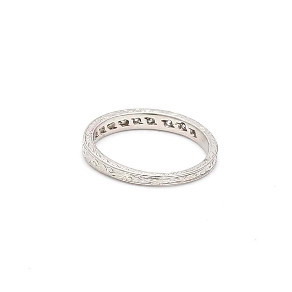 0.09 Carat Old European Cut H VS1 Diamond Platinum Wedding Band Ring