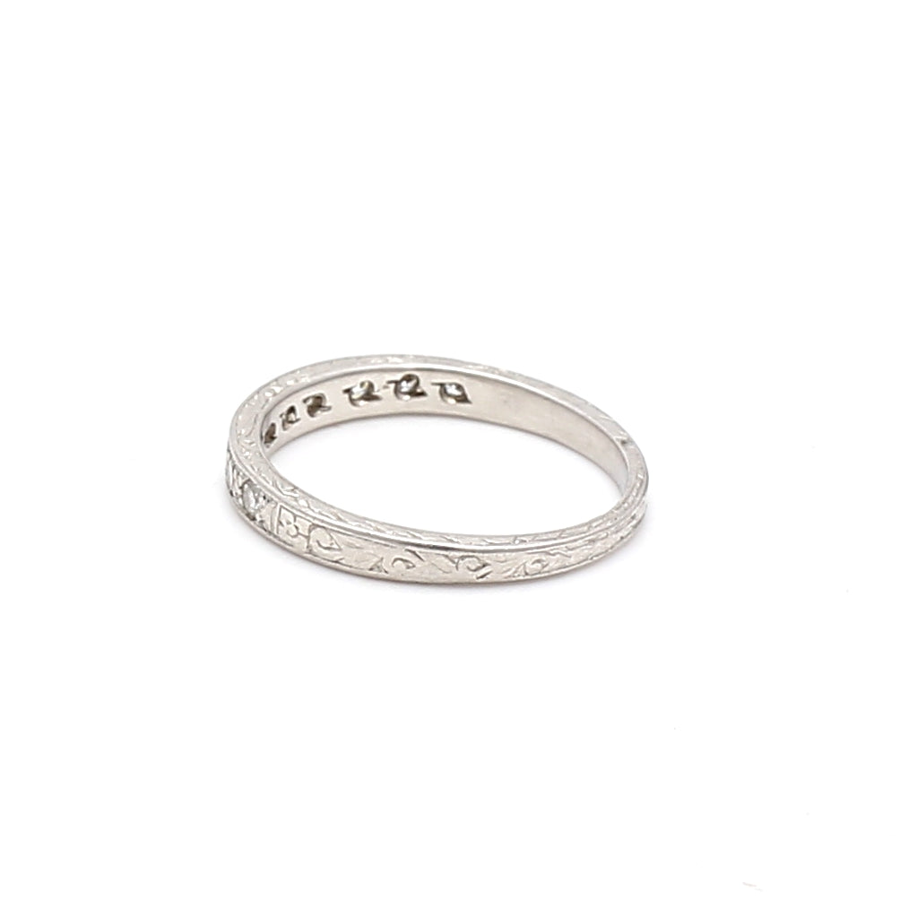 0.09 Carat Old European Cut H VS1 Diamond Platinum Wedding Band Ring