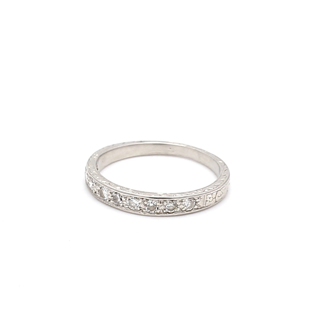 0.09 Carat Old European Cut H VS1 Diamond Platinum Wedding Band Ring