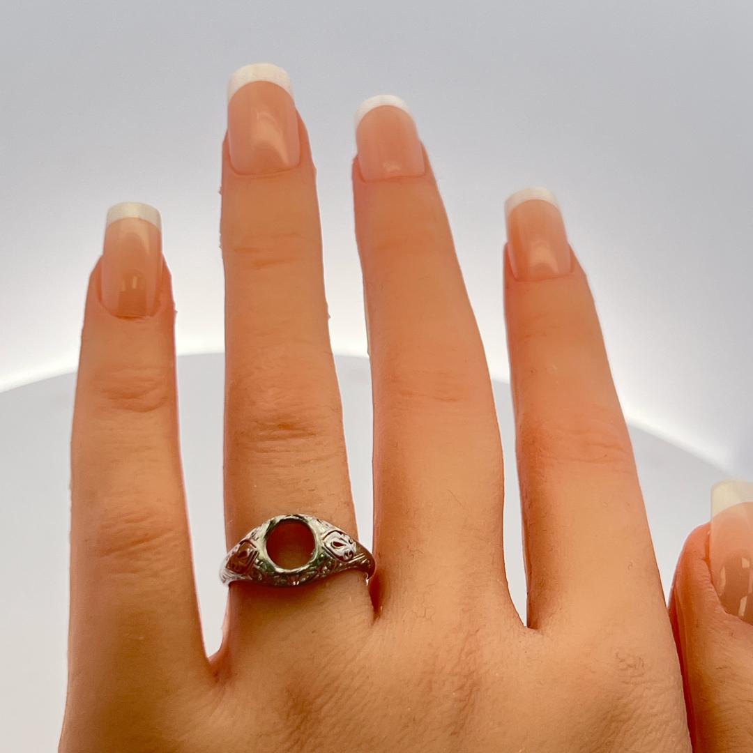 Vintage 18K Gold & Platinum Filigree Semi-Mount Art Deco Ring