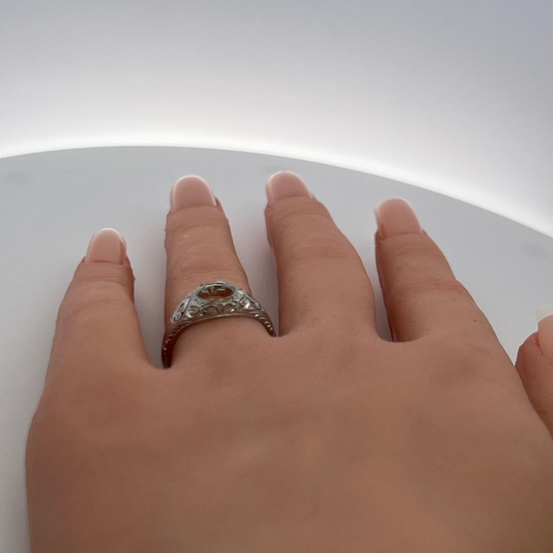 Vintage 18K Gold & Platinum Filigree Semi-Mount Art Deco Ring