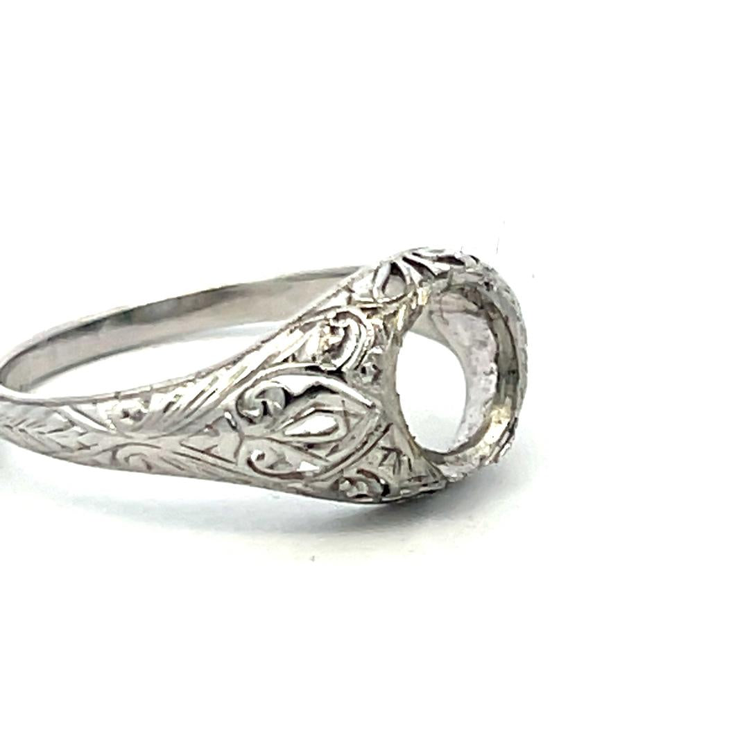 Vintage 18K Gold & Platinum Filigree Semi-Mount Art Deco Ring