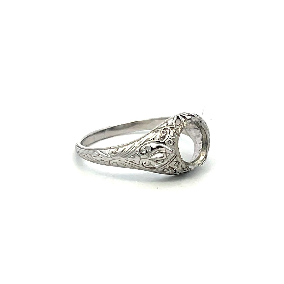 Vintage 18K Gold & Platinum Filigree Semi-Mount Art Deco Ring