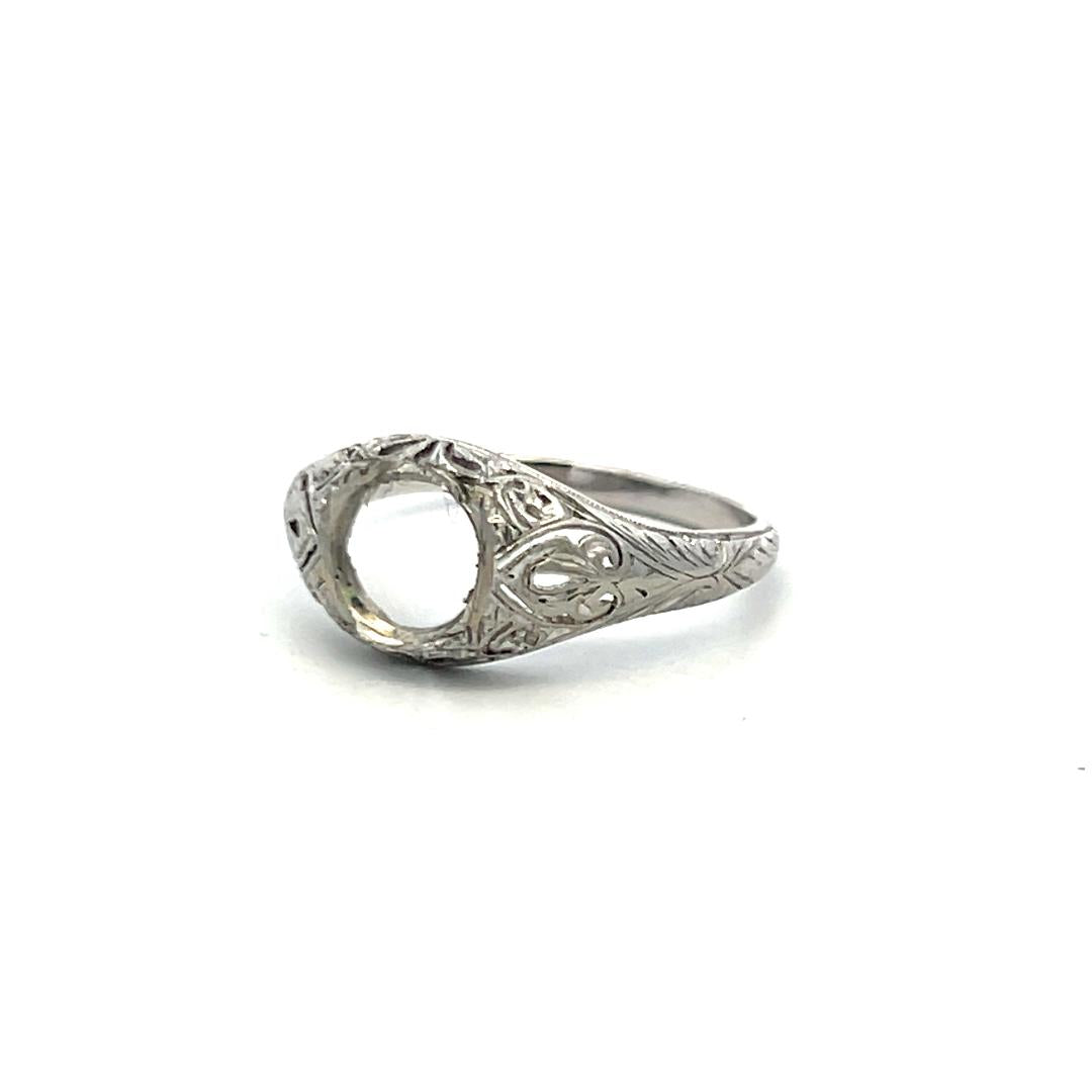 Vintage 18K Gold & Platinum Filigree Semi-Mount Art Deco Ring