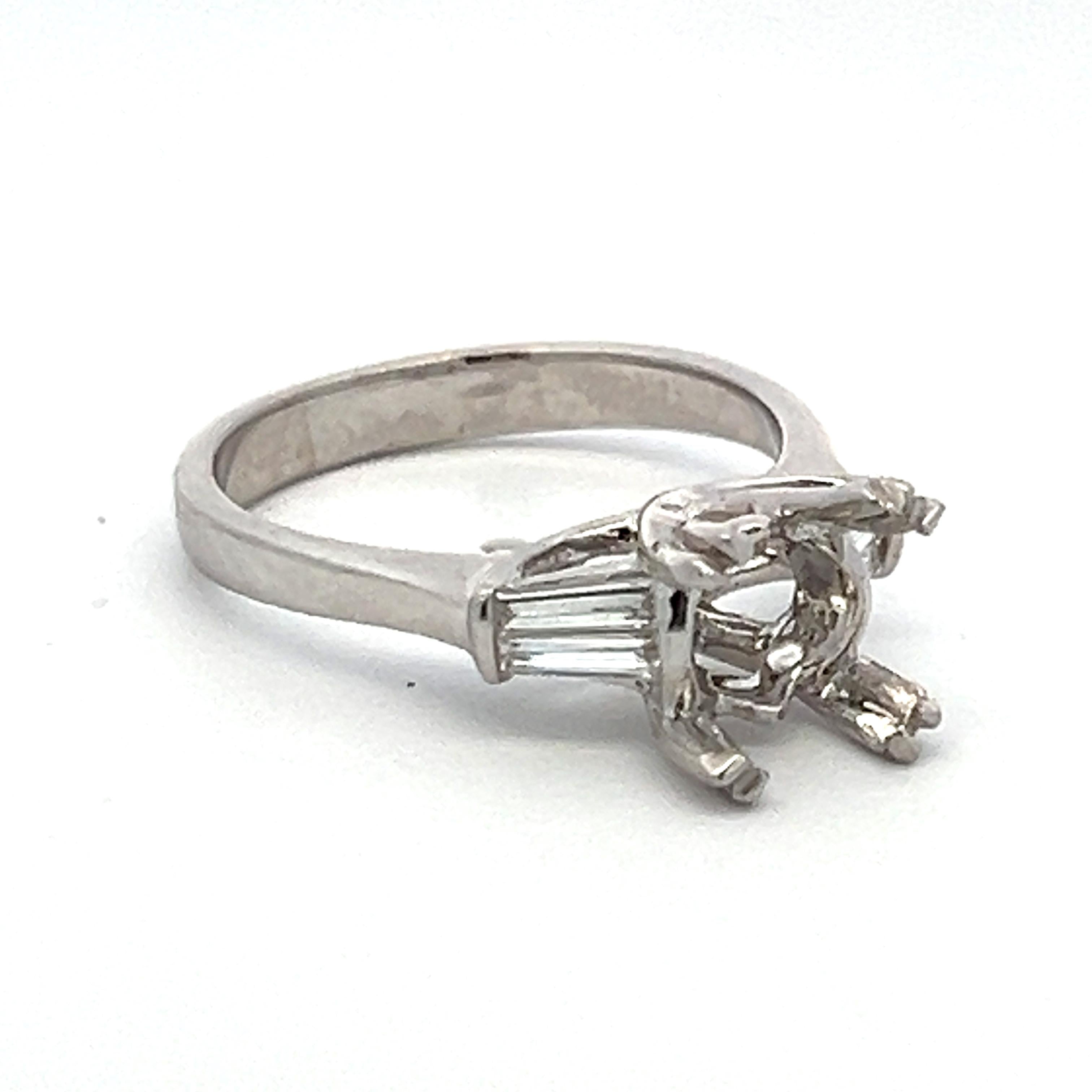 0.55 Carat Baguette Shape G VS1 Diamond 18 Karat White Gold Semi Mount Ring