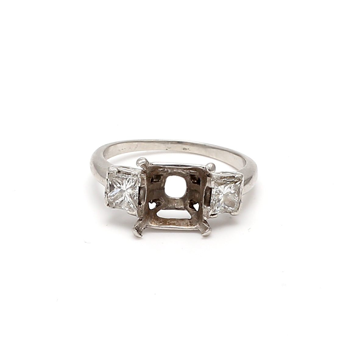 1.00 Carat Princess Cut I SI1 Diamond Platinum Semi Mount Ring