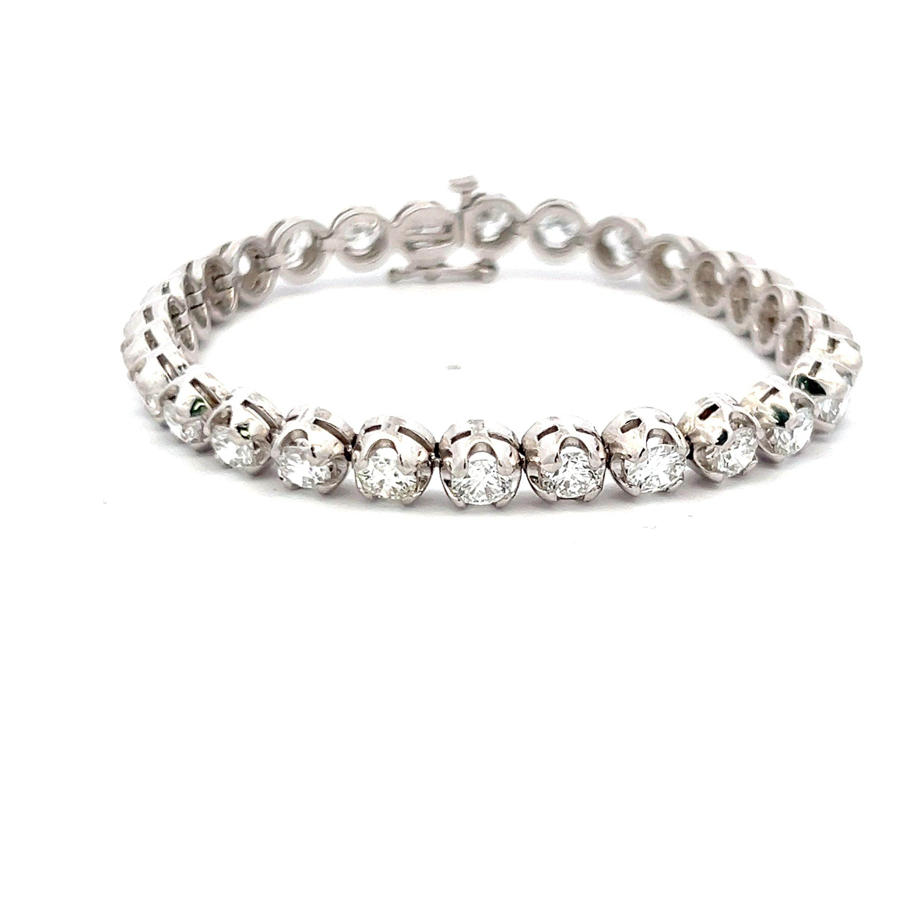 Lab-Grown 10.38 Carat Round Brilliant Diamond 14K White Gold Tennis Bracelet