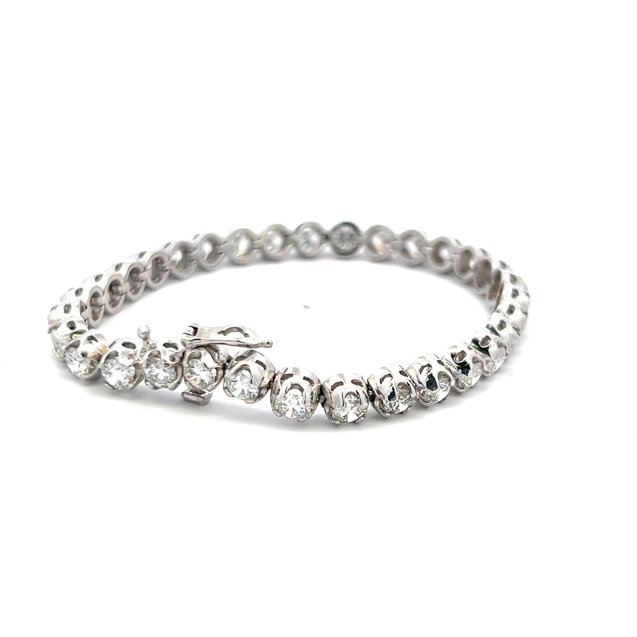 8.38 Carat Round Brilliant Lab-Grown Diamond 14 Karat White Gold Tennis Bracelet