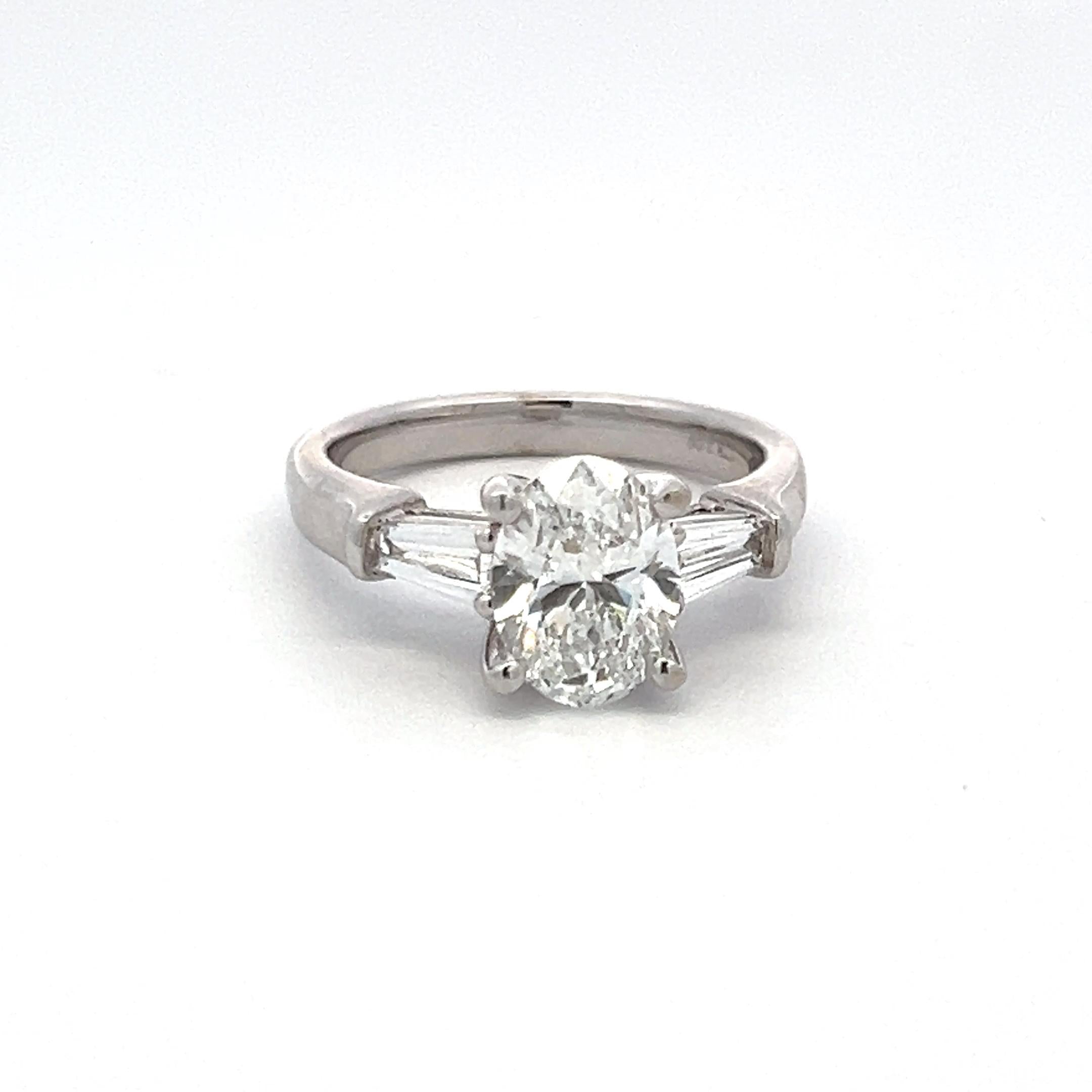 2.25 Carat Oval and Baguette Lab-Grown Diamond 14K White Gold Engagement Ring