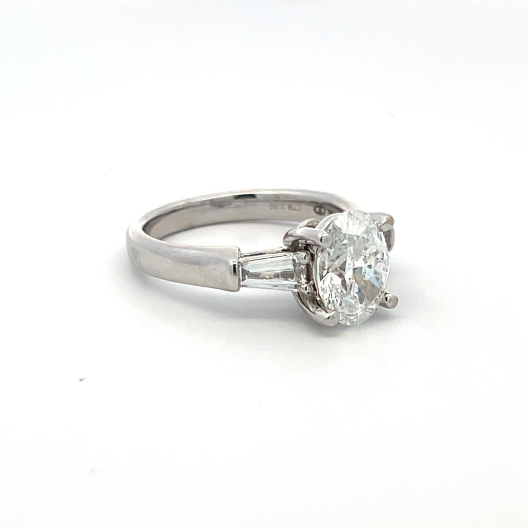 2.25 Carat Oval and Baguette Lab-Grown Diamond 14K White Gold Engagement Ring